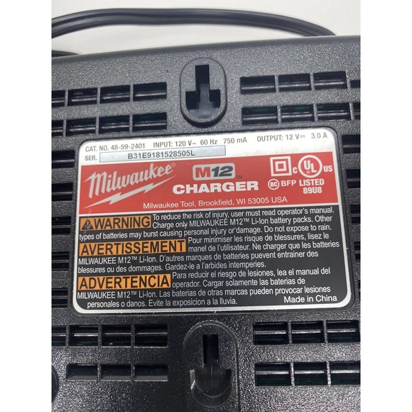 Milwaukee 48-59-2401 M12 12V 12 Volt Lithium Ion Battery Charger Genuine OEM - Picture 5 of 10